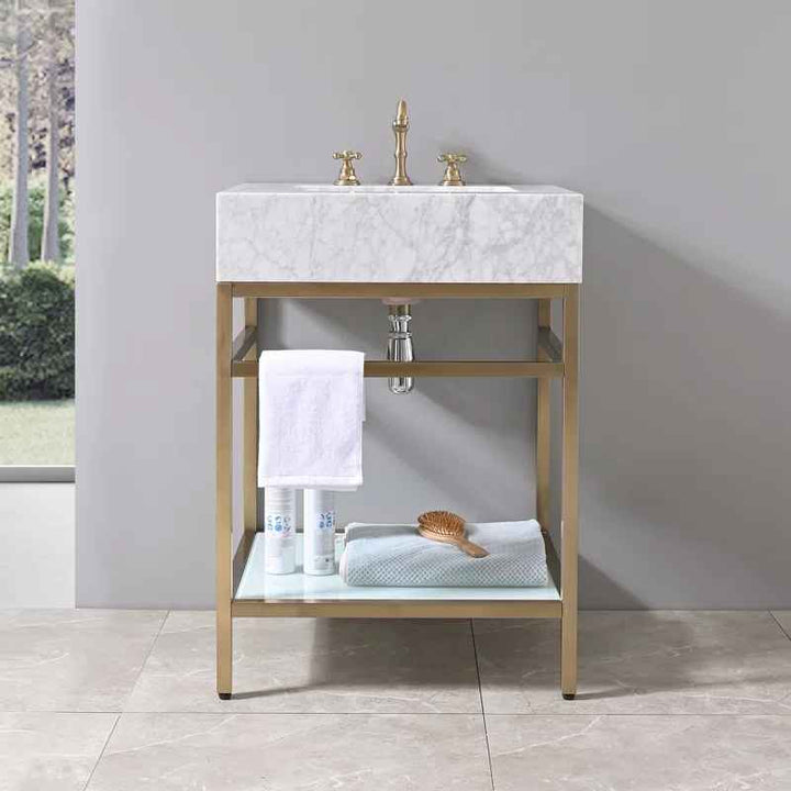Carrara Marble Theiler Bathroom Vanity with Sink