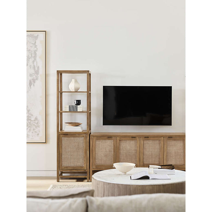 Blake Light Brown Teak and Rattan Tall Storage Cabinet