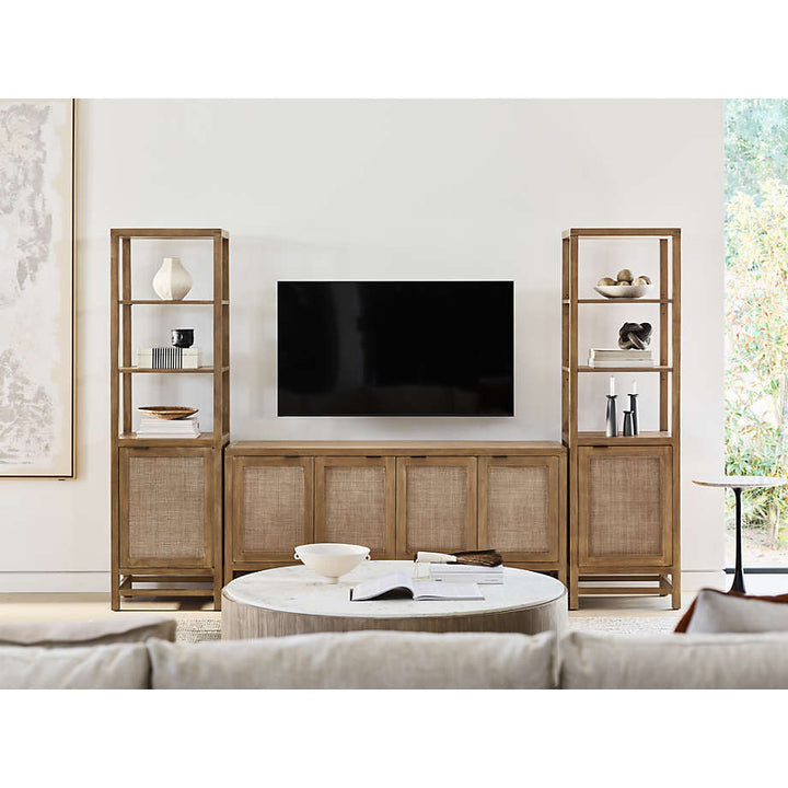 Blake Light Brown Teak and Rattan Tall Storage Cabinet
