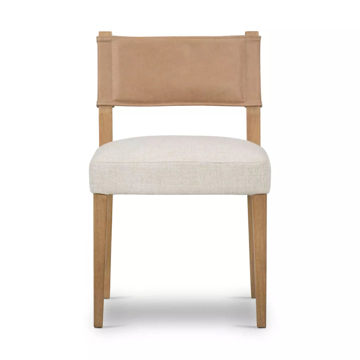 Ely Rustic Lodge Cream Performance Beige Wood Dining Side Chair