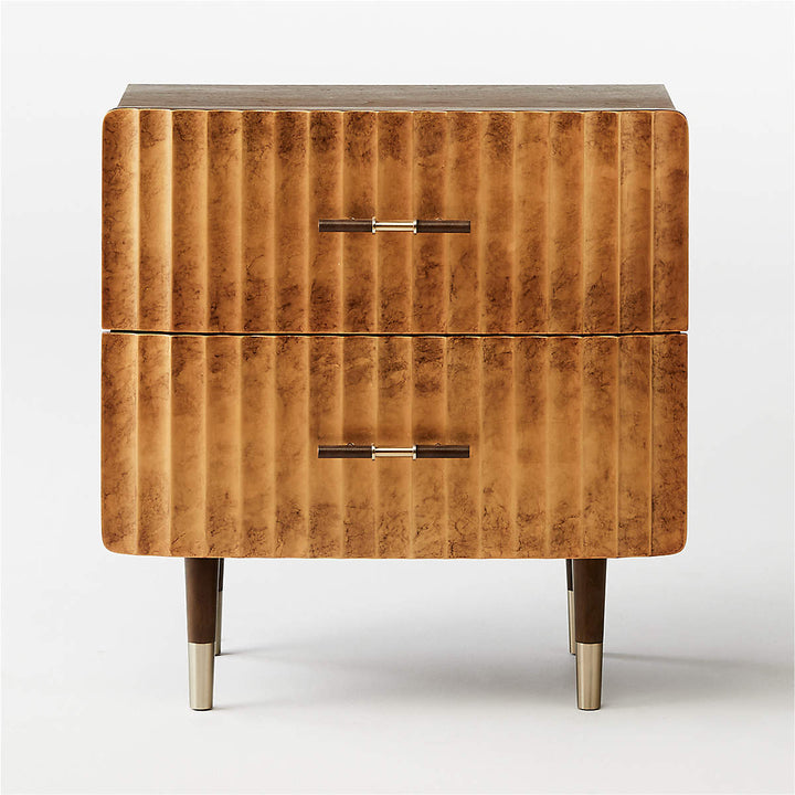 Crimped 2-Drawer Gold Leaf Nightstand