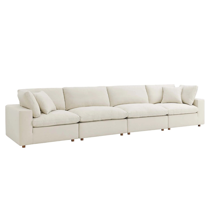 Commix 4 Piece Down Filled Overstuffed Sectional Sofa Set in Light Beige