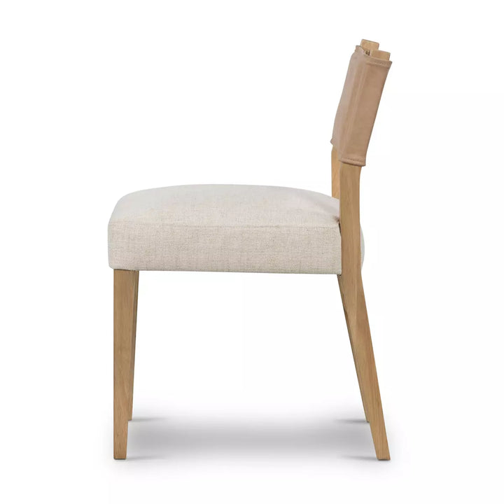Ely Rustic Lodge Cream Performance Beige Wood Dining Side Chair