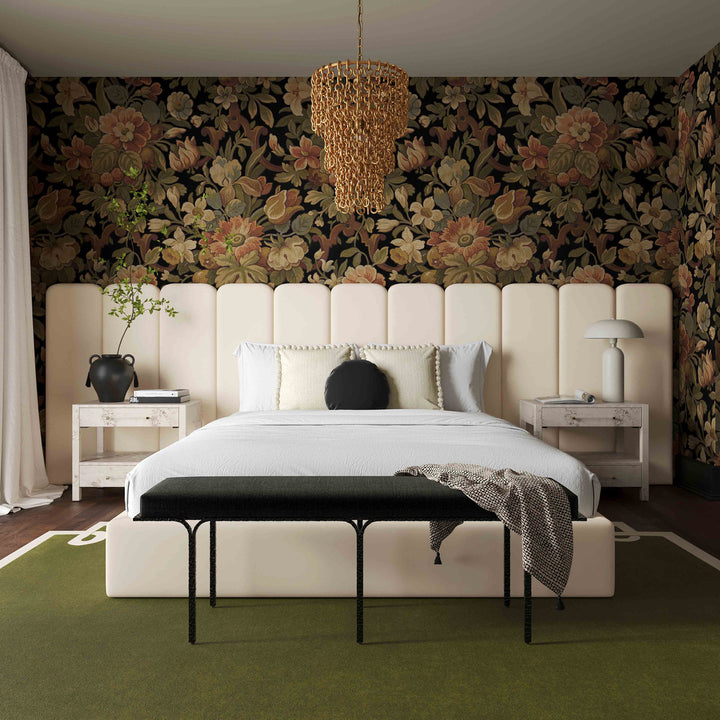 Alpani Cream Velvet Bed With Wings - King