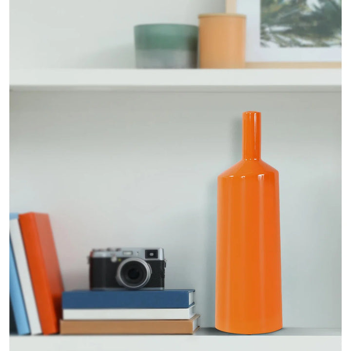 Kynlea Contemporary Glossy Orange Ceramic Bottle Vase