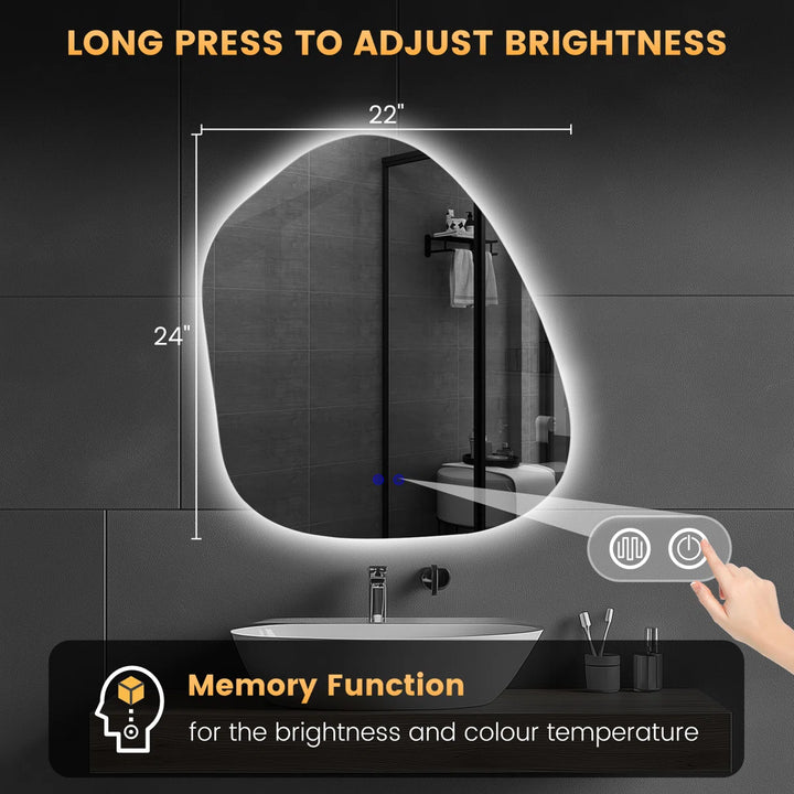 Dibbrun Frameless Lighted Bathroom Mirror Anti-Fog LED Wall Mirror