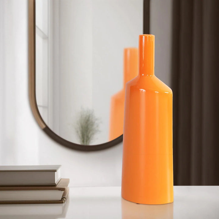 Kynlea Contemporary Glossy Orange Ceramic Bottle Vase