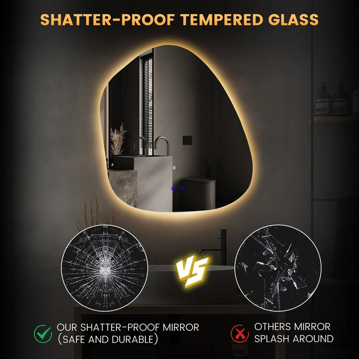 Dibbrun Frameless Lighted Bathroom Mirror Anti-Fog LED Wall Mirror