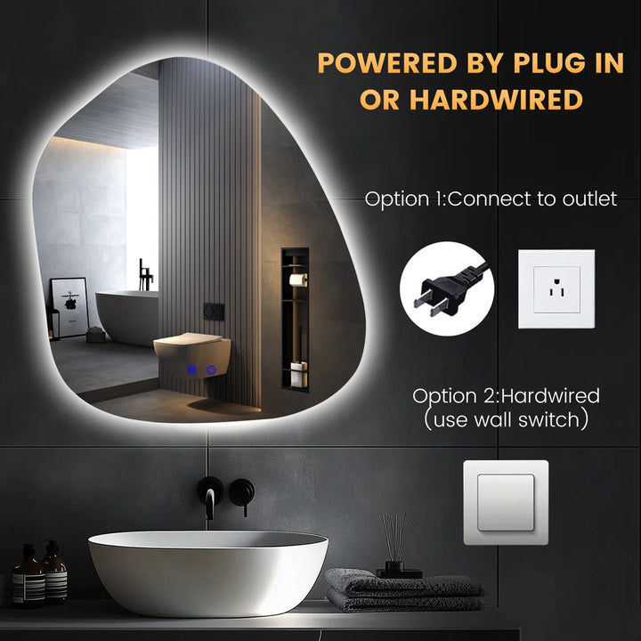 Dibbrun Frameless Lighted Bathroom Mirror Anti-Fog LED Wall Mirror