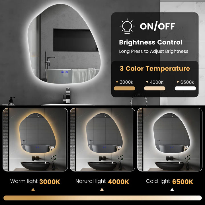 Dibbrun Frameless Lighted Bathroom Mirror Anti-Fog LED Wall Mirror