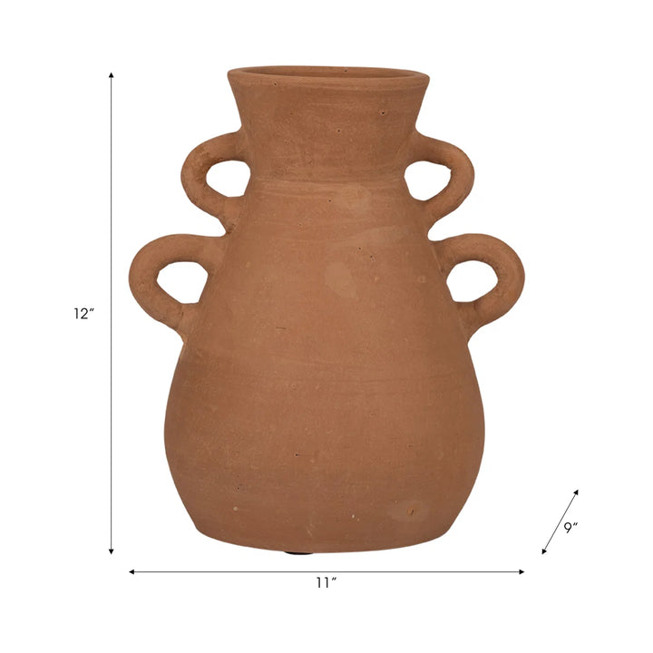 Boho Pottery Terracotta Vase with Sculptural Handles