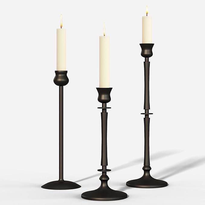 Matte Black Taper Candlestick Holders Set of 3