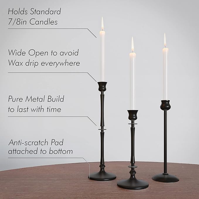 Matte Black Taper Candlestick Holders Set of 3
