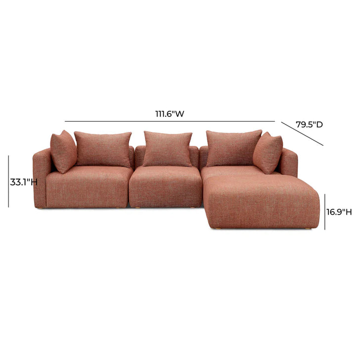 Hangout Sedona Red Textured Fabric 4-Piece Modular Sectional