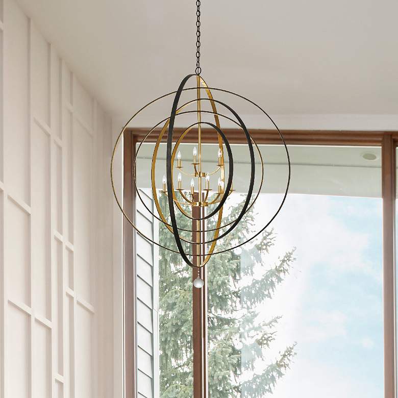 Crystorama Luna 48" Wide Bronze and Gold 9-Light Chandelier