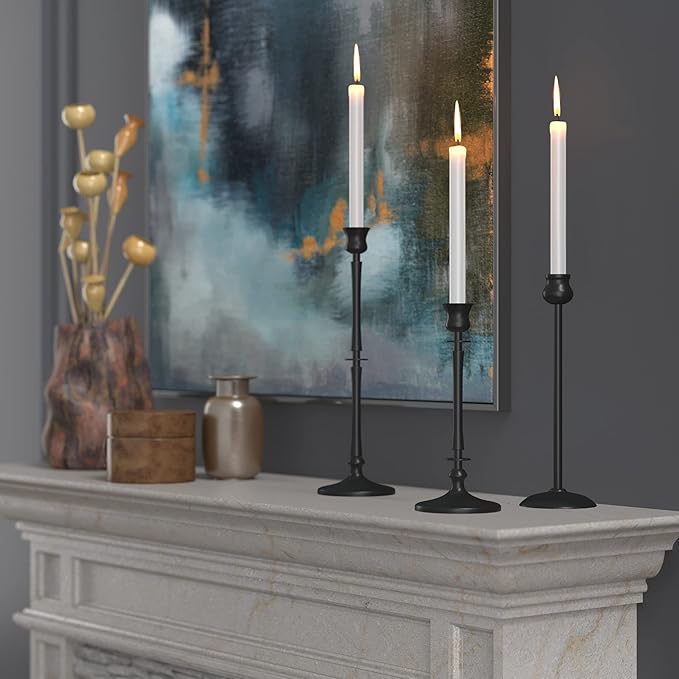 Matte Black Taper Candlestick Holders Set of 3