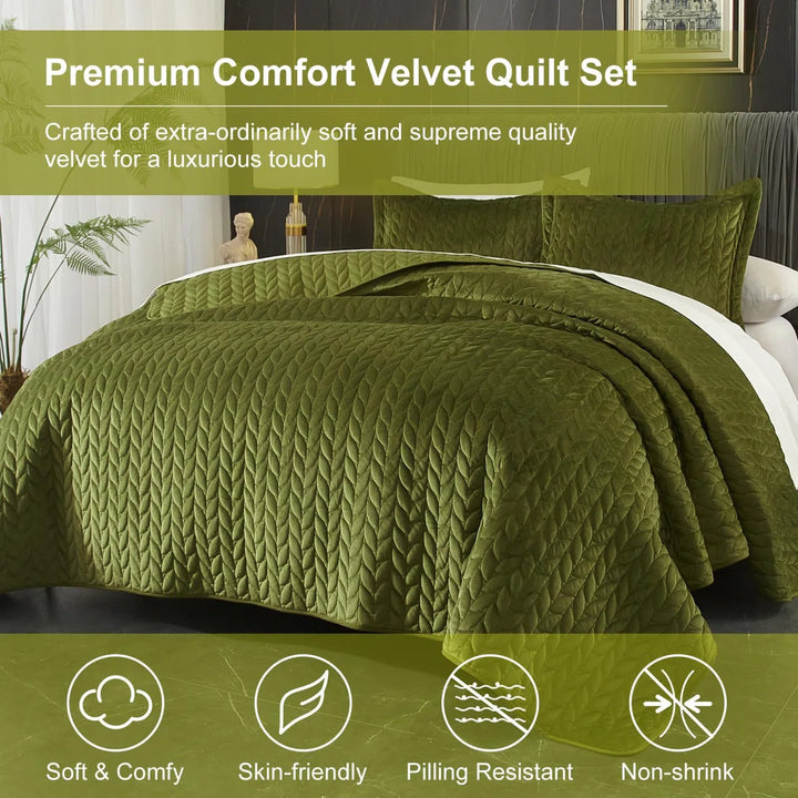 Queen Velvet Quilt Set with 2 Pillow Shams