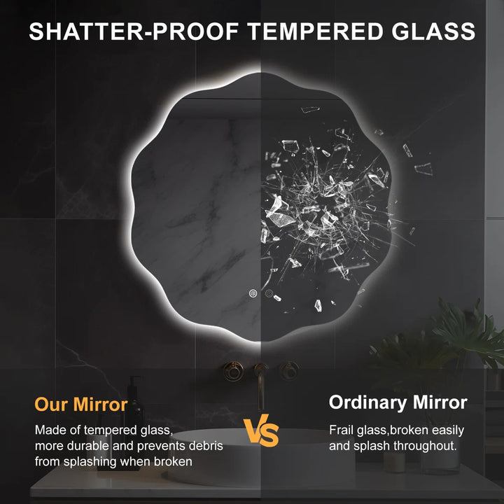 Wavy Lighted LED Mirror Anti Fog Wall Mirror