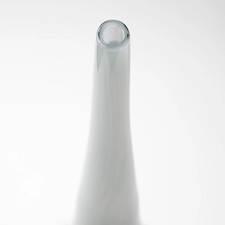 21" Blue Gray and Taupe Handblown Spun Glass Vase