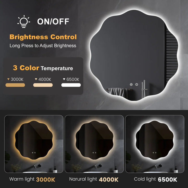 Wavy Lighted LED Mirror Anti Fog Wall Mirror