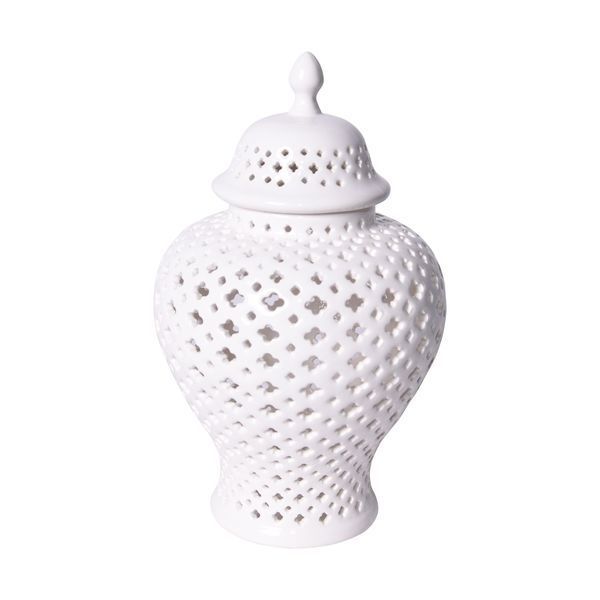 White Lattice Ginger Jar With Lid