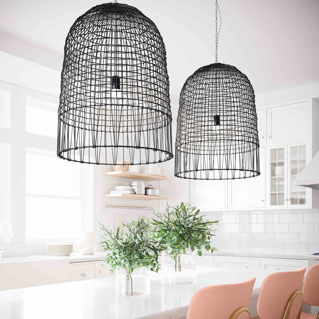 Cage Black Rattan Pendant