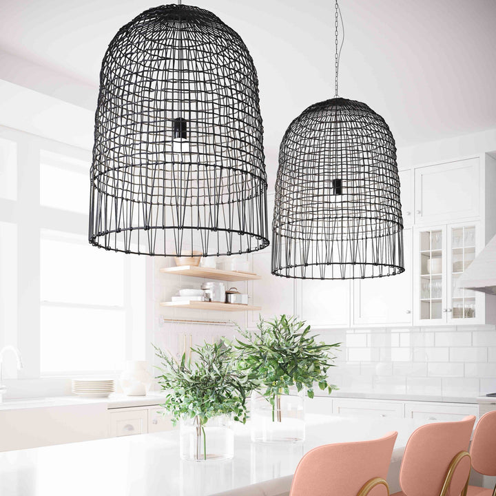 Cage Black Rattan Pendant