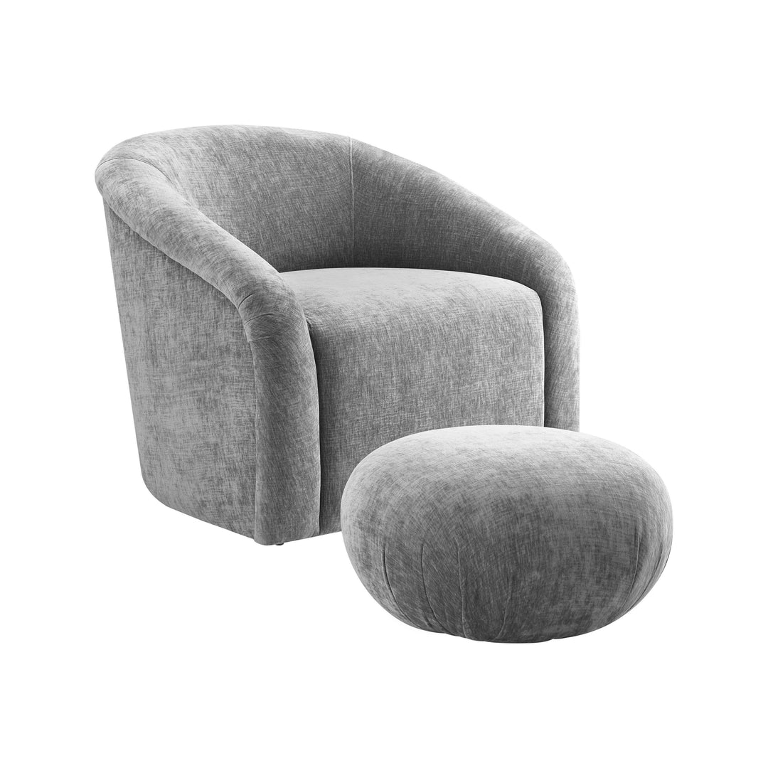 Tuscan Grey Velvet Chair Ottoman Set