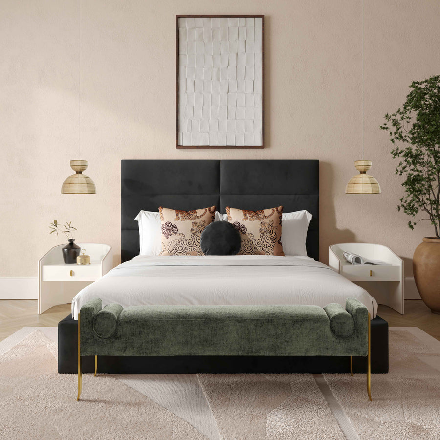 Victoria Black Velvet Queen Bed