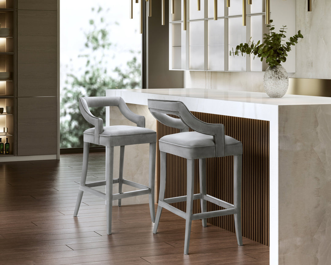 Audrey Grey Velvet Counter Stool