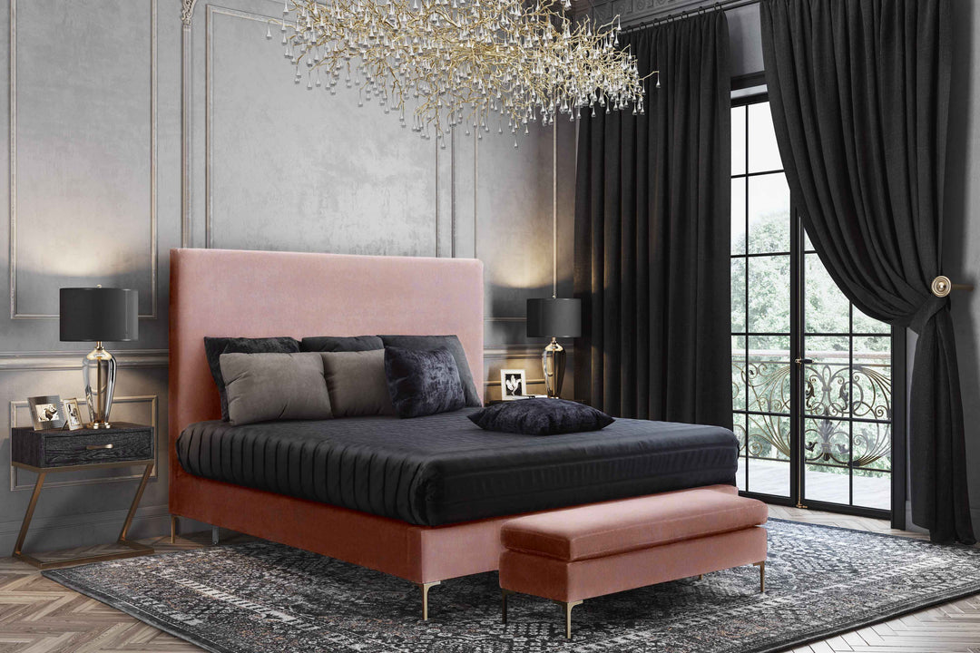 Blossom Crushed Velvet Bench - Blush