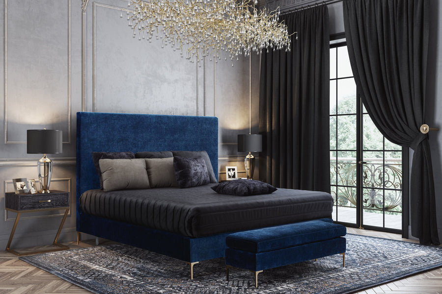 Blossom Crushed Velvet Bench - Navy