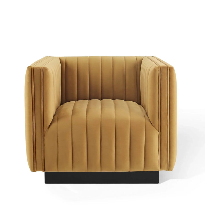 Journe Channel Tufted Velvet Armchair - Cognac
