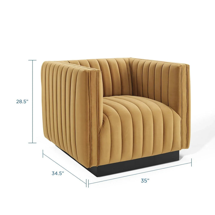 Journe Channel Tufted Velvet Armchair - Cognac