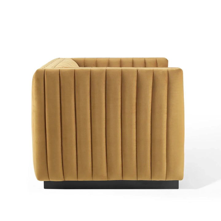 Journe Channel Tufted Velvet Armchair - Cognac