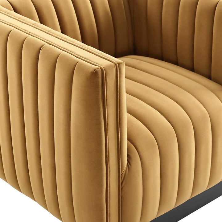 Journe Channel Tufted Velvet Armchair - Cognac