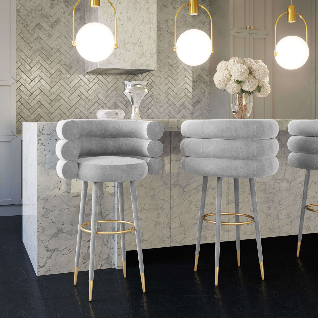 Elizabeth Grey Velvet Counter Stool