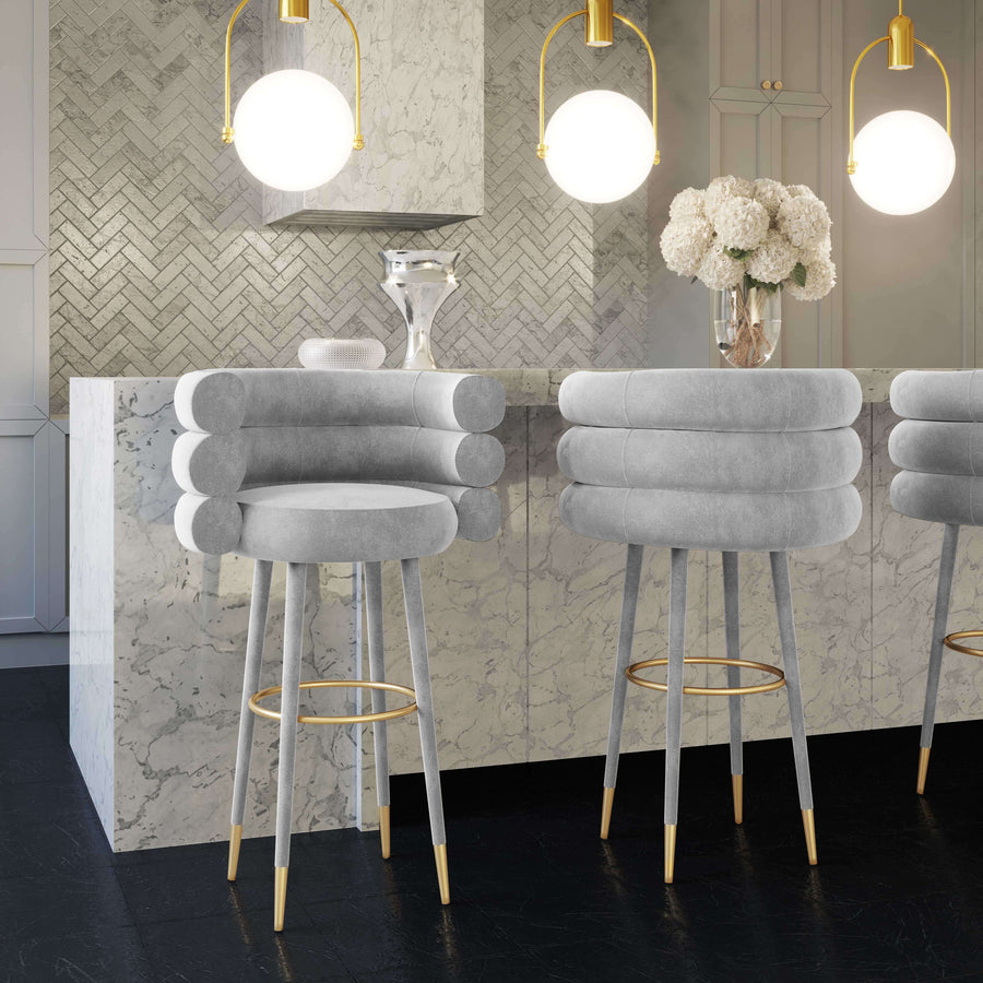 Elizabeth Grey Velvet Counter Stool