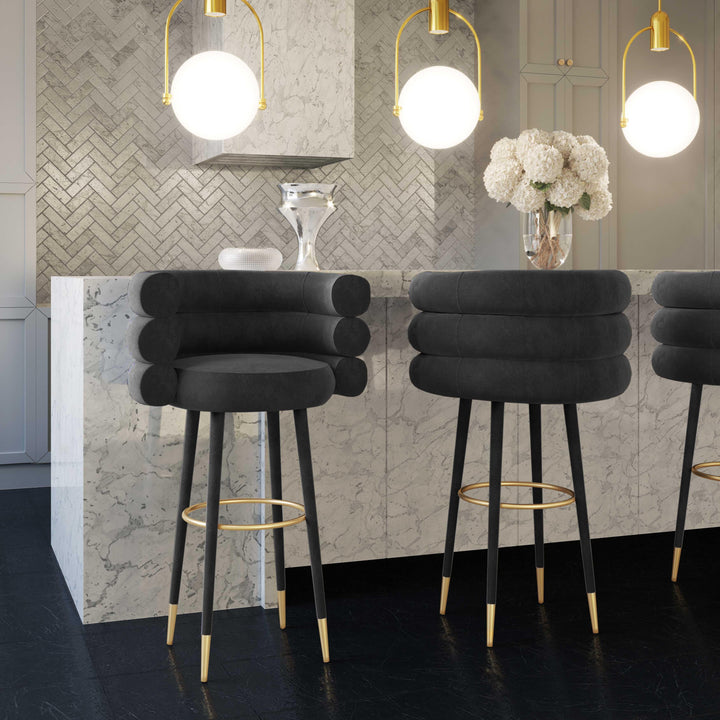 Elizabeth Black Velvet Bar Stool