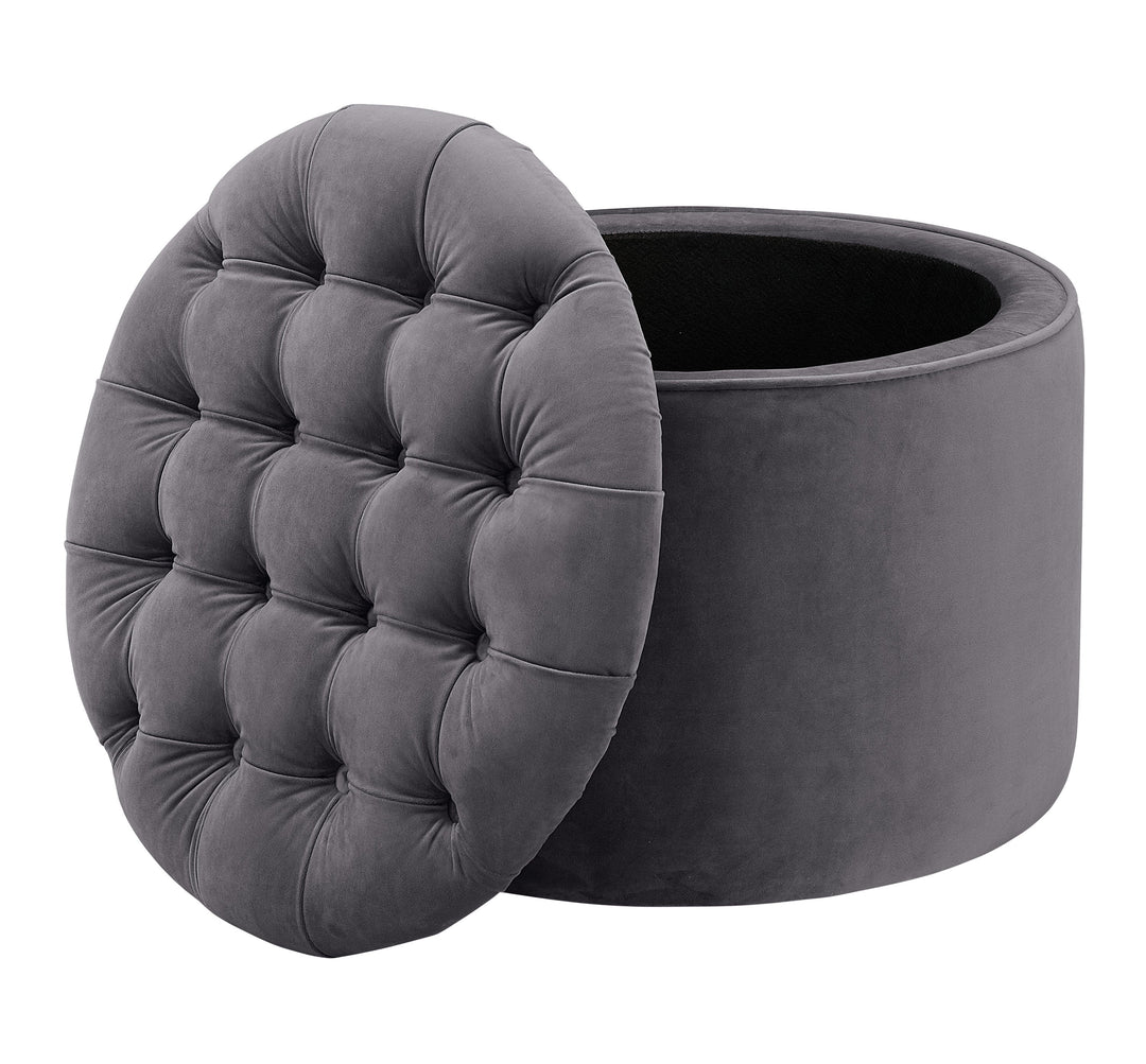 Empress Grey Velvet Storage Ottoman