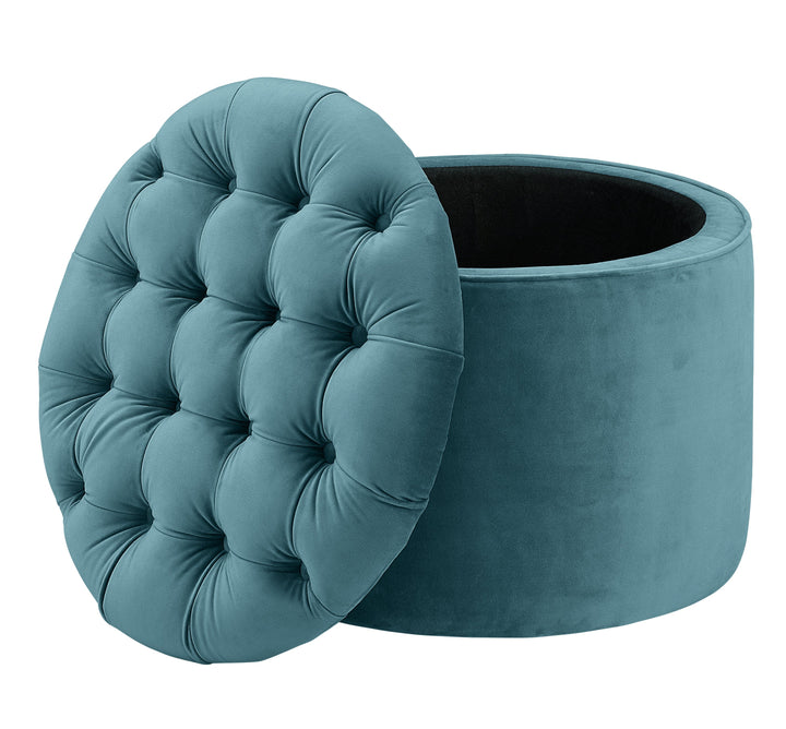 Empress Sea Blue Velvet Storage Ottoman