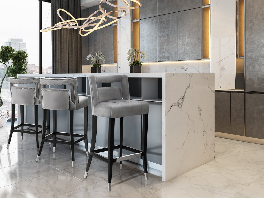 Heart Grey Velvet Bar Stool