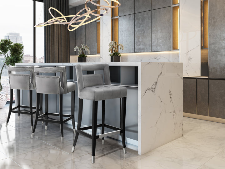 Heart Grey Velvet Bar Stool