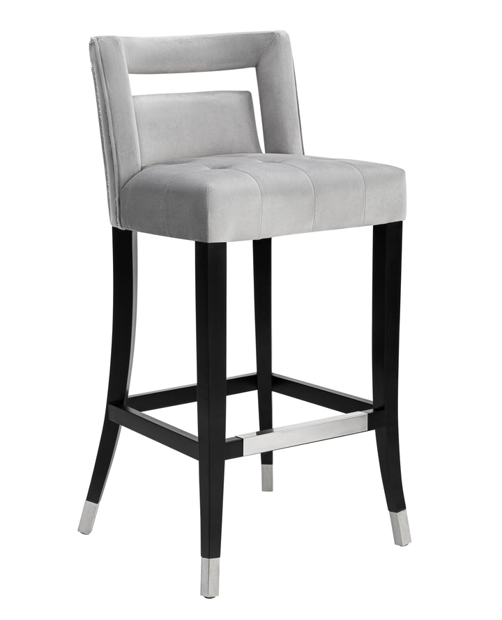 Heart Grey Velvet Bar Stool