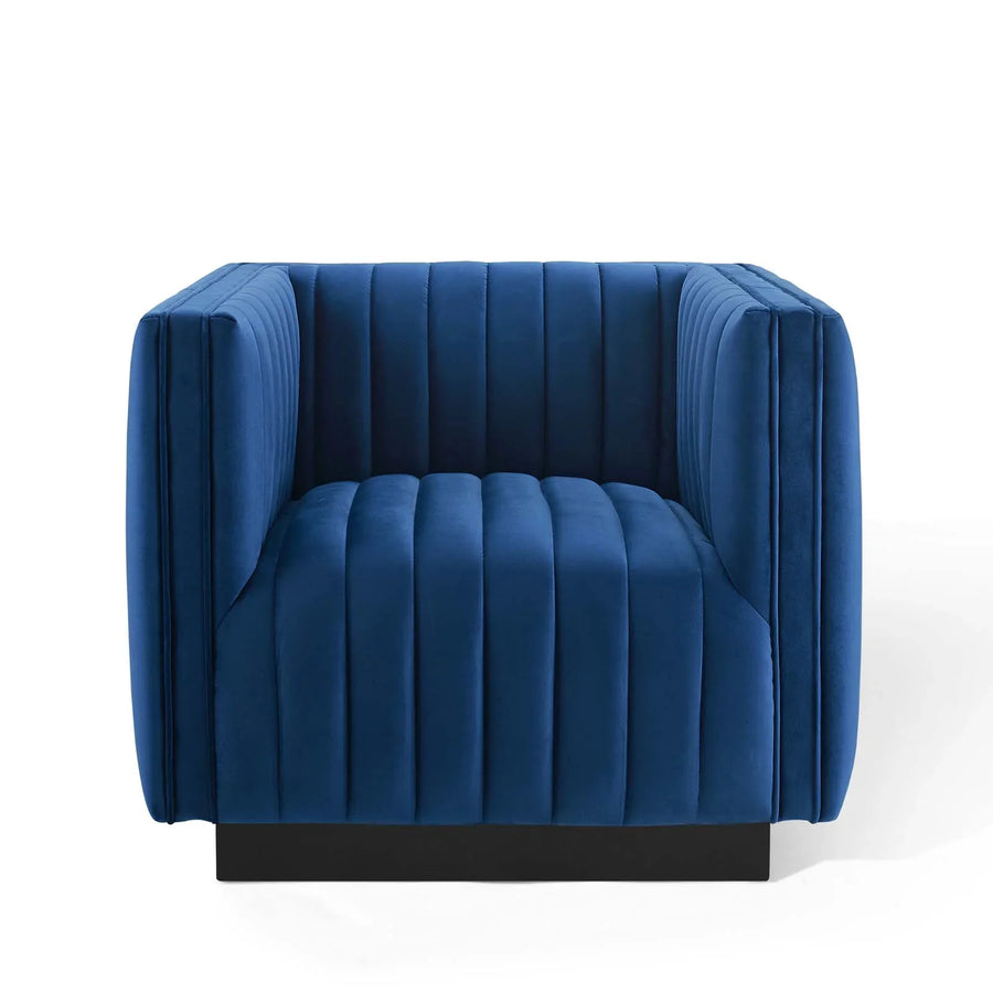 Journe Channel Tufted Velvet Armchair - Navy