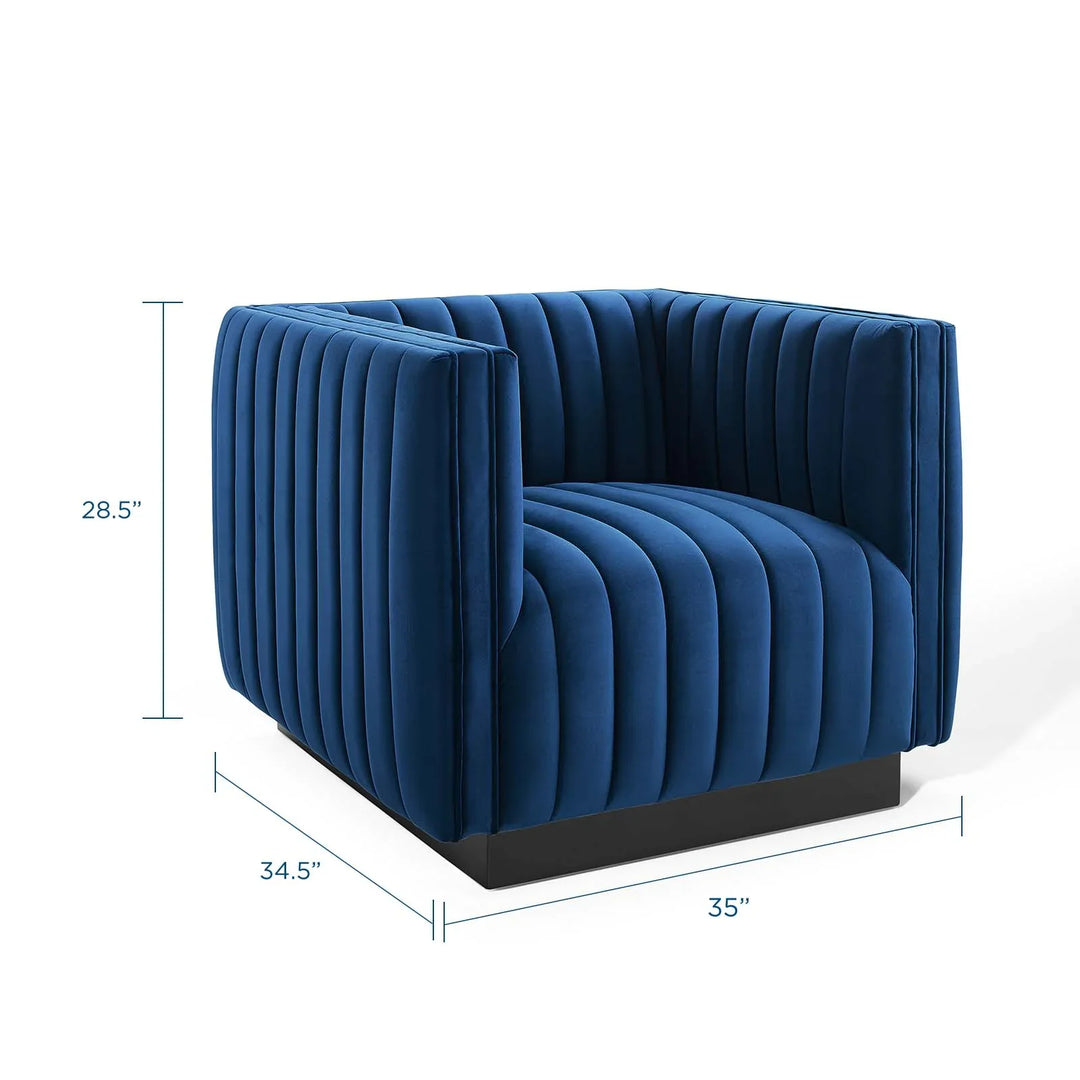 Journe Channel Tufted Velvet Armchair - Navy