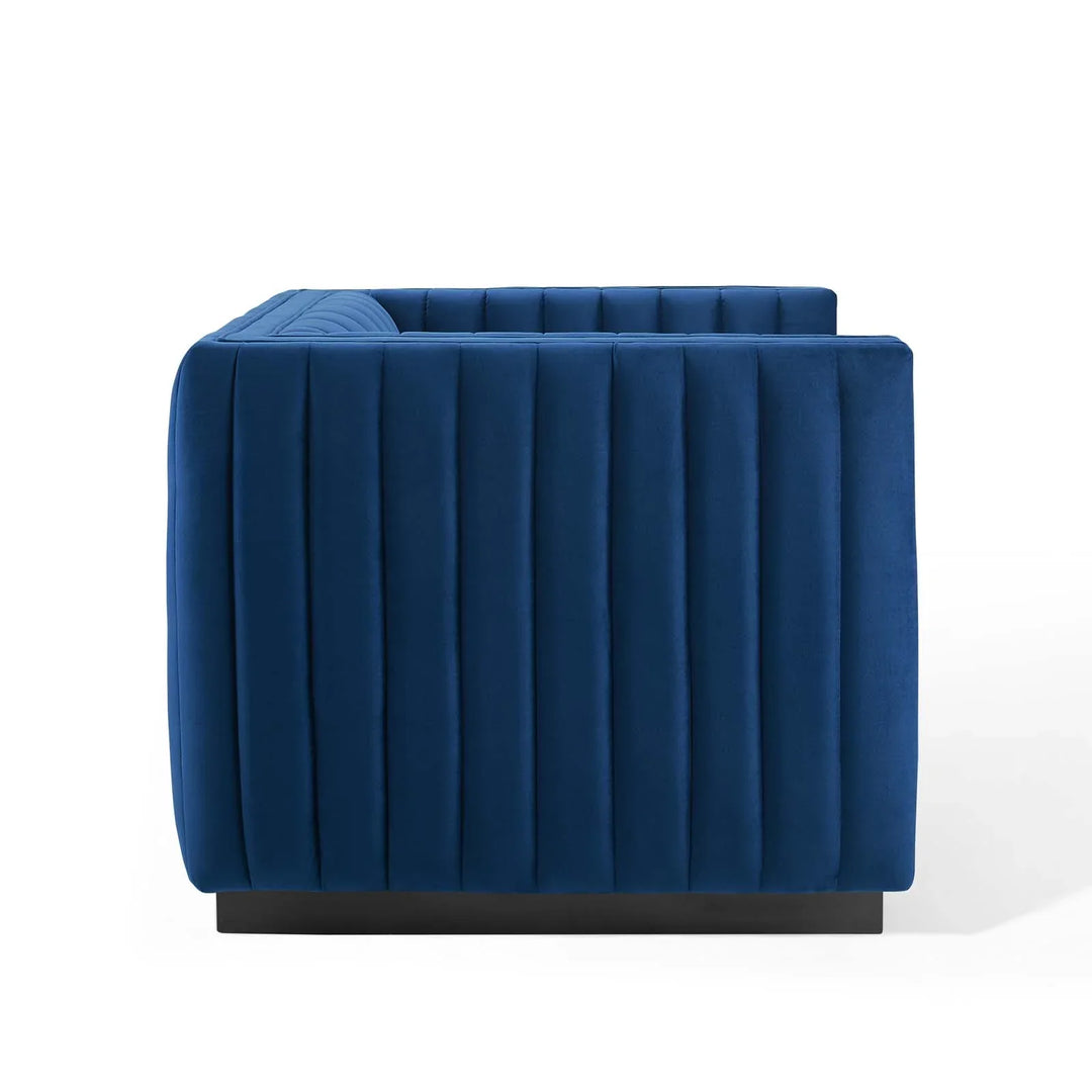 Journe Channel Tufted Velvet Armchair - Navy