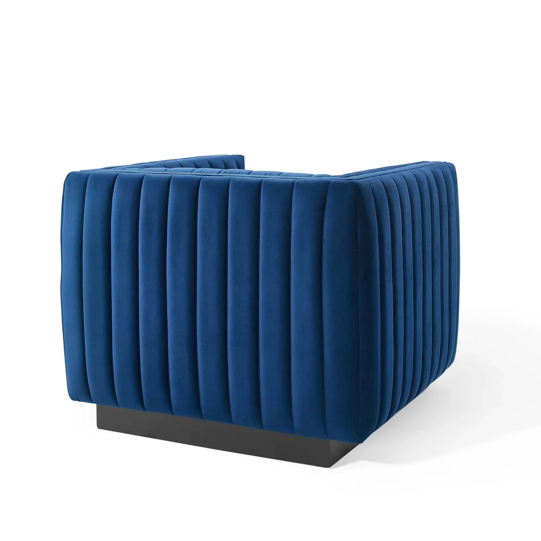 Journe Channel Tufted Velvet Armchair - Navy