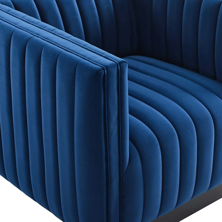 Journe Channel Tufted Velvet Armchair - Navy