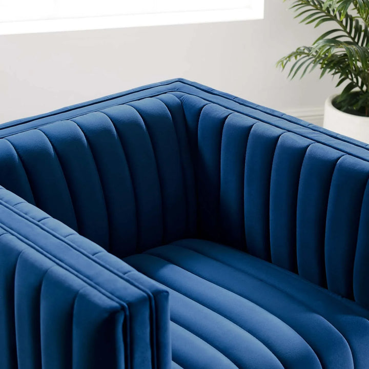 Journe Channel Tufted Velvet Armchair - Navy